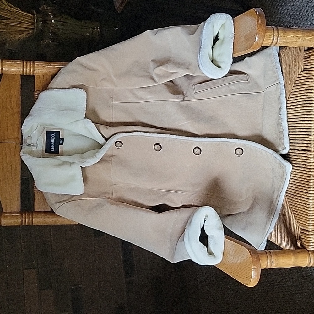 Bernardo suede leather and faux sherpa coat, size L